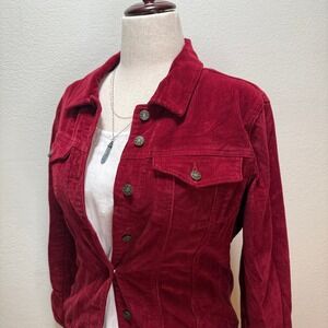 A.M.I. Burgundy Maroon Corduroy Bohemian Western‎ Trucker Jacket Women Small
